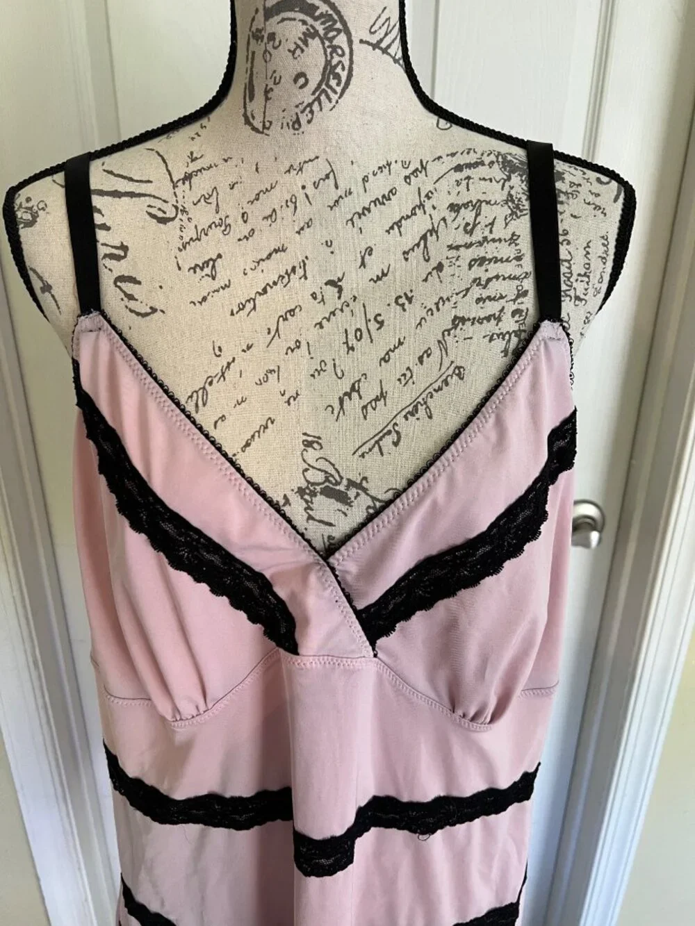 Avenue Body Pink Black Lace Striped Stretch Chemise Ballletcore Nightgown  22/24 - Picture 2 of 7